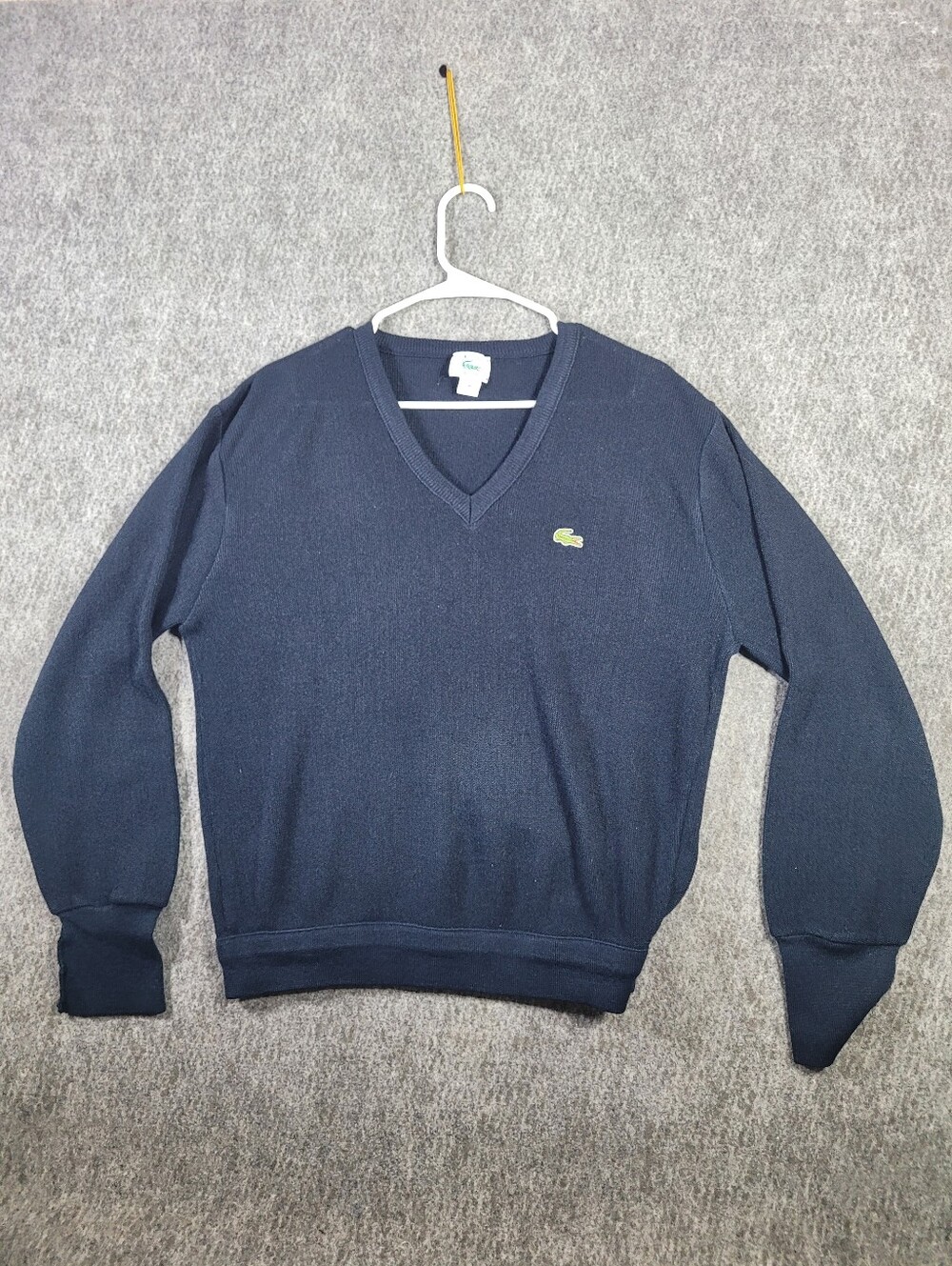 Vintage Izod Lacoste V Neck Sweater Mens M Navy Blue Orlon Acrylic USA Made